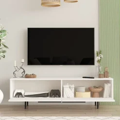 Meuble TV Urejovle 160 x 36 x 45 cm blanc noir en.casa