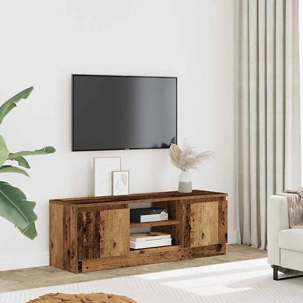 Meuble TV vieux bois 102x30x36 cm bois d ingénierie