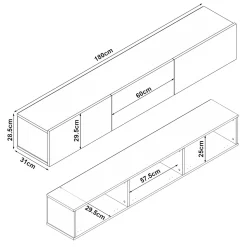 Meuble TV Vihti 180 x 31 x 29,5 cm blanc en.casa