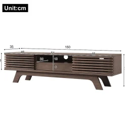 Meuble TV Vintage - Meuble Télé Bas avec 1 Tiroir et 2 Portes, Grande Capacité de Rangement en Bois, Couleur Bois 150x35x44 cm