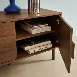Meuble TV vintage décor bois de noyer 3 portes 150cm - Juliana