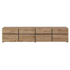Meuble TV XL coloris chene et noir 225cm collection HAVANA. Meuble design avec 4 portes et 4 tiroirs.
