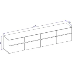Meuble TV XL coloris chene et noir 225cm collection HAVANA. Meuble design avec 4 portes et 4 tiroirs.