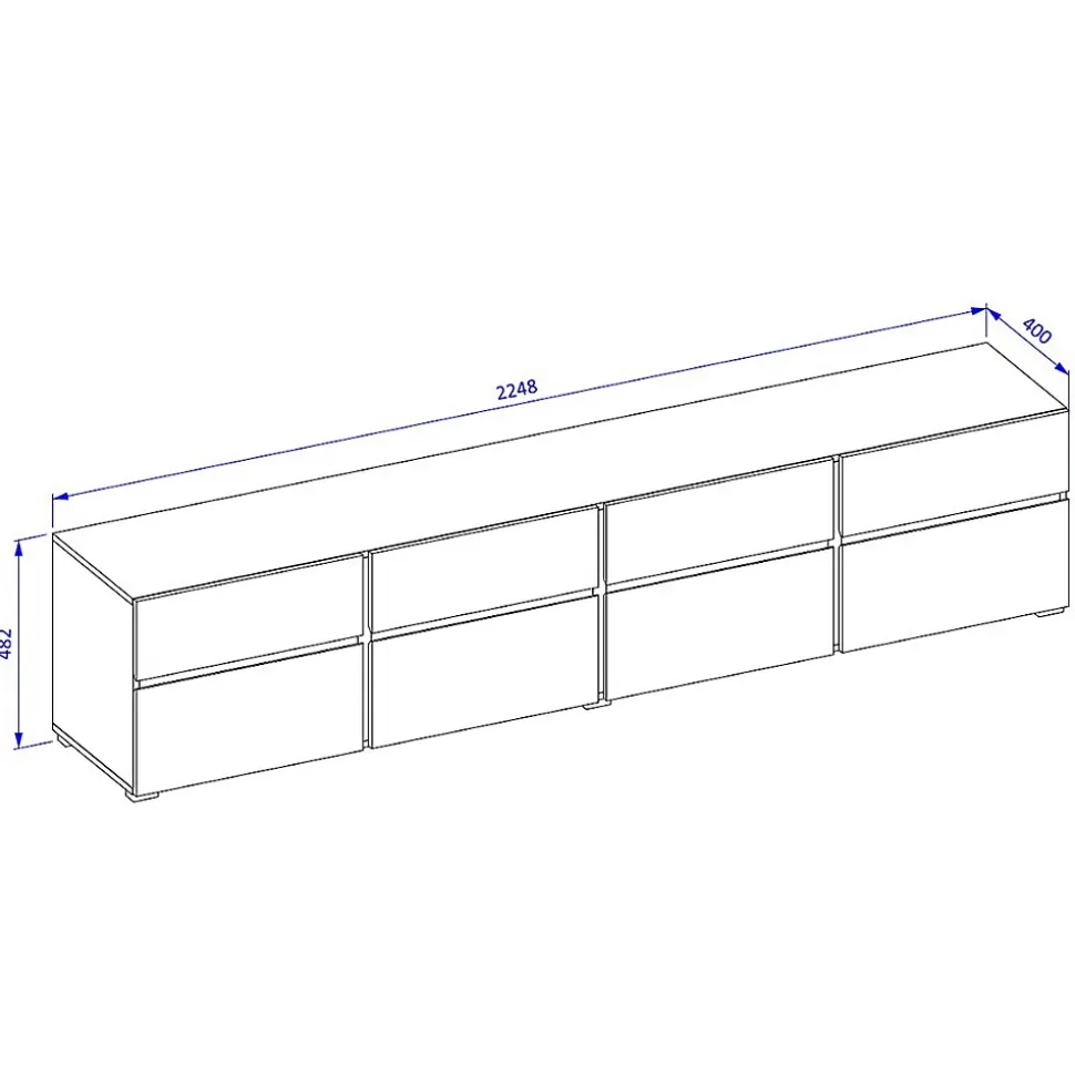 Meuble TV XL coloris chene et noir 225cm collection HAVANA. Meuble design avec 4 portes et 4 tiroirs.
