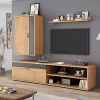 Meuble TV 140x35x39 cm avec rangements, portes Soft-Close et finitions chêne/noir, set mural 3 pièces