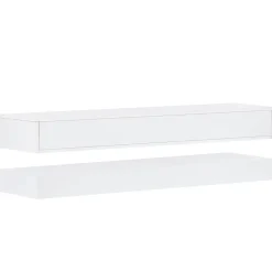 Meuble TV 130x33x15 cm blanc en MDF, suspendu, avec rangements et éclairage LED pilotable par application
