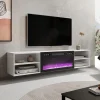 Meuble TV 180x39x33 Cm Blanc Mat Rolli Avec Cheminée Intégrée Noir Meuble a Susprendre Ou a Poser