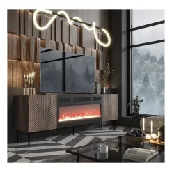 Meuble TV 190x69x40 Cm Couleur Noix Noco Avec Cheminée Intégrée Noir Meuble Hi-fi