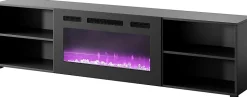 Meuble TV 200x51x33 Cm Noir Mat Rolli Avec Cheminée Intégrée Noir Meuble a Susprendre Ou a Poser