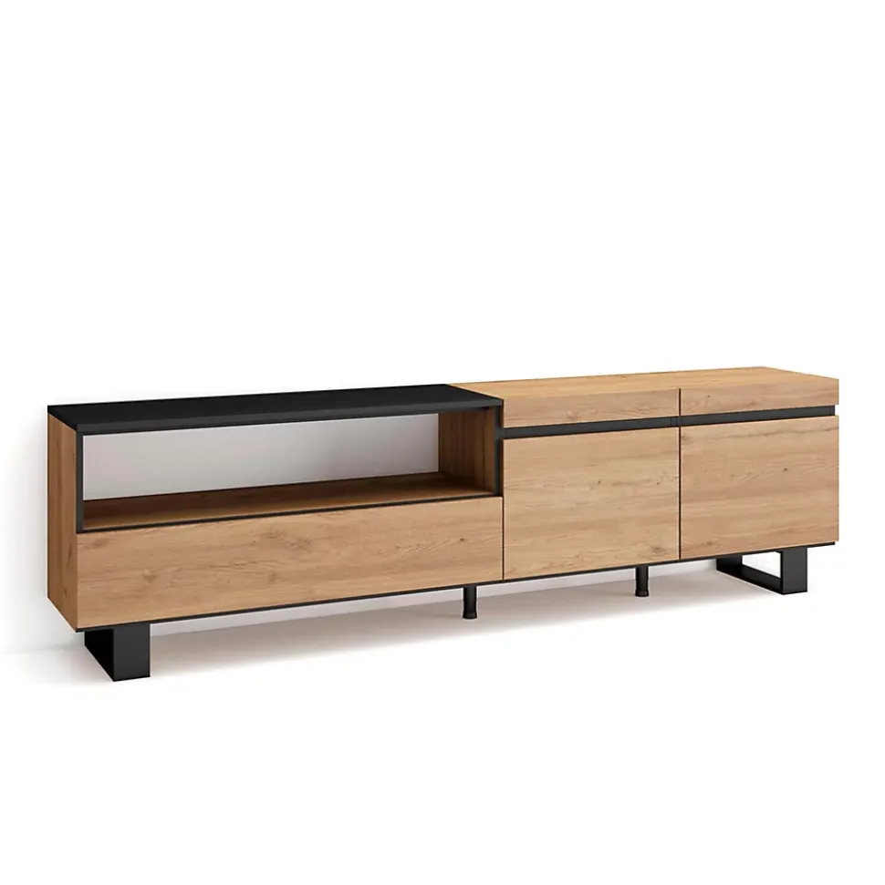 Meuble TV 200x35x57cm couleur chêne et noir