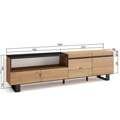 Meuble TV 200x35x57cm couleur chêne et noir