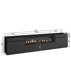 Meuble TV 200x35x45cm feu led sans chaleur couleur noir