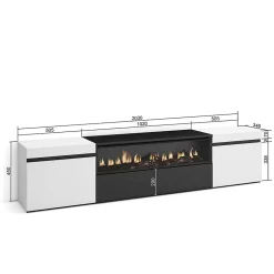 Meuble TV 200x35x45cm feu led sans chaleur couleur blanc et noir