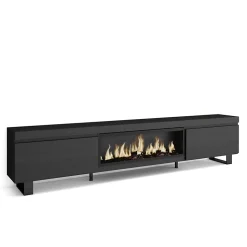 Meuble TV 267x35x57cm feu led sans chaleur XXL couleur noir