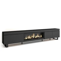 Meuble TV 288x35x57cm feu led sans chaleur XXL couleur noir