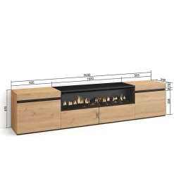 Meuble TV 200x35x45cm feu led sans chaleur couleur chêne et noir