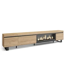 Meuble TV 288x35x57cm feu led sans chaleur XXL couleur chêne