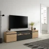 Meuble TV 200x35x45cm feu led sans chaleur couleur chêne et noir