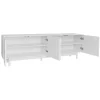 Meuble TV 175x38x56cm, léger de style luxe, avec 4 portes texturées, séparateurs réglables, blanc