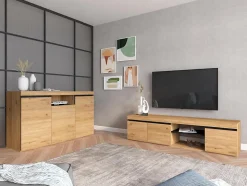Meuble TV 160x40x41cm modèle Naturale couleur chêne et noir