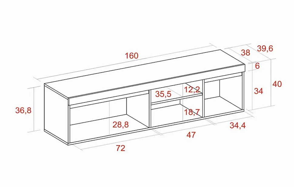 Meuble TV 160x40x41cm modèle Naturale couleur chêne et noir