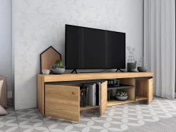 Meuble TV 160x40x41cm modèle Naturale couleur chêne et noir