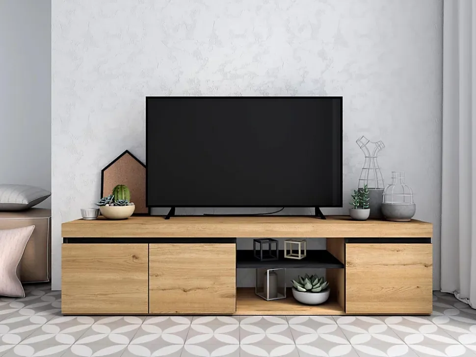 Meuble TV 160x40x41cm modèle Naturale couleur chêne et noir