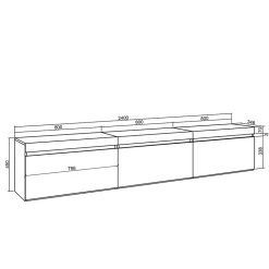 Meuble TV 240x35x45cm suspendu couleur chêne