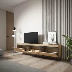Meuble TV 240x35x45cm suspendu couleur chêne