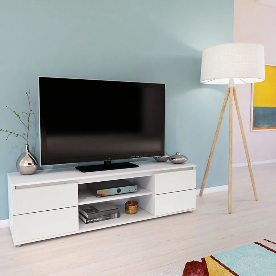 Meuble TV/Vidéo COMO 140cm 2 portes + 1 niche / Blanc