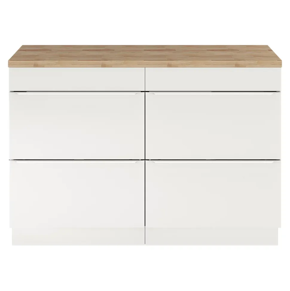 Meuble vasque à poser blanc brillant l.120 cm Imandra + plan de toilette chêne massif Hartland, GoodHome