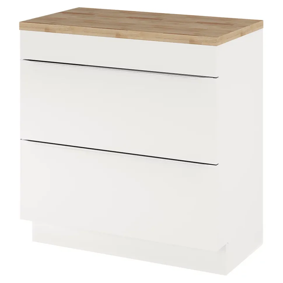 Meuble vasque à poser blanc brillant l.80 cm Imandra + plan de toilette chêne massif Hartland, GoodHome