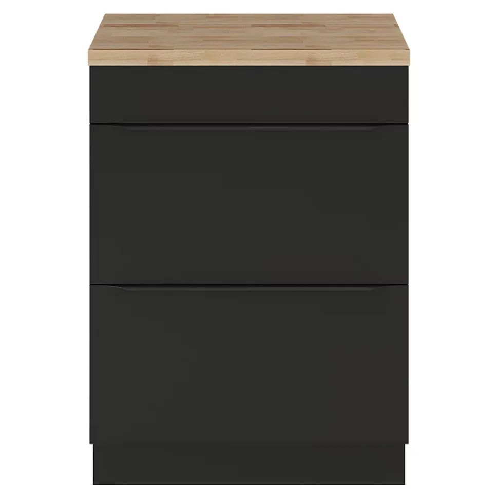 Meuble vasque à poser noir mat l.60 cm Imandra + plan de toilette chêne massif Hartland, GoodHome