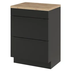 Meuble vasque à poser noir mat l.60 cm Imandra + plan de toilette chêne massif Hartland, GoodHome