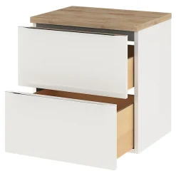 Meuble vasque suspendu blanc brillant l.60 cm Imandra + plan de toilette chêne massif Hartland, GoodHome