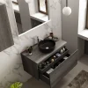 Meuble vasque suspendu effet chêne Metz l.90 cm + plan de toilette effet chêne Metz, Pura+