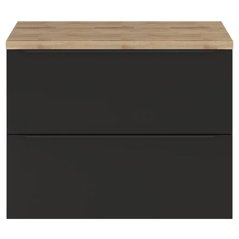 Meuble vasque suspendu noir mat l.80 cm Imandra + plan de toilette effet chêne, GoodHome