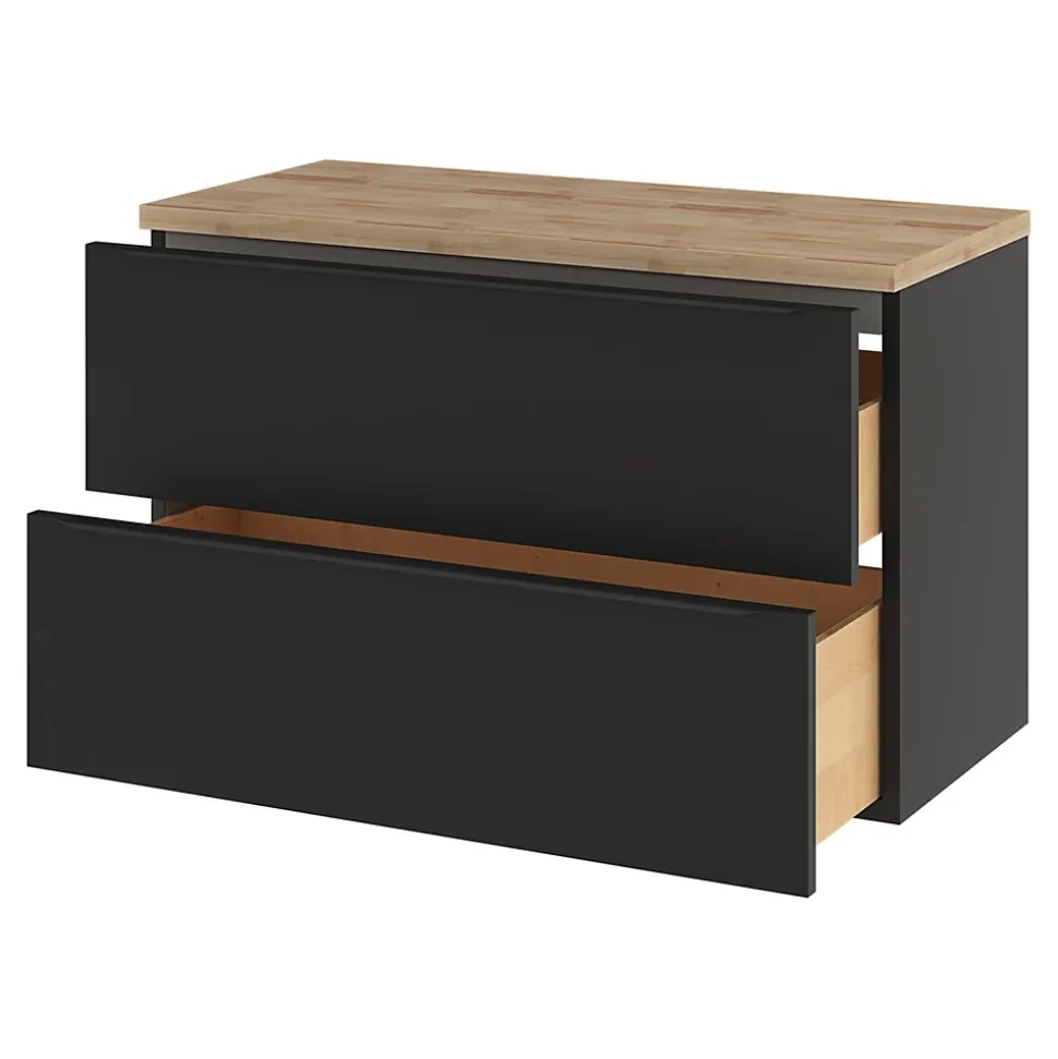 Meuble vasque suspendu noir mat l.100 cm Imandra + plan de toilette effet chêne, GoodHome