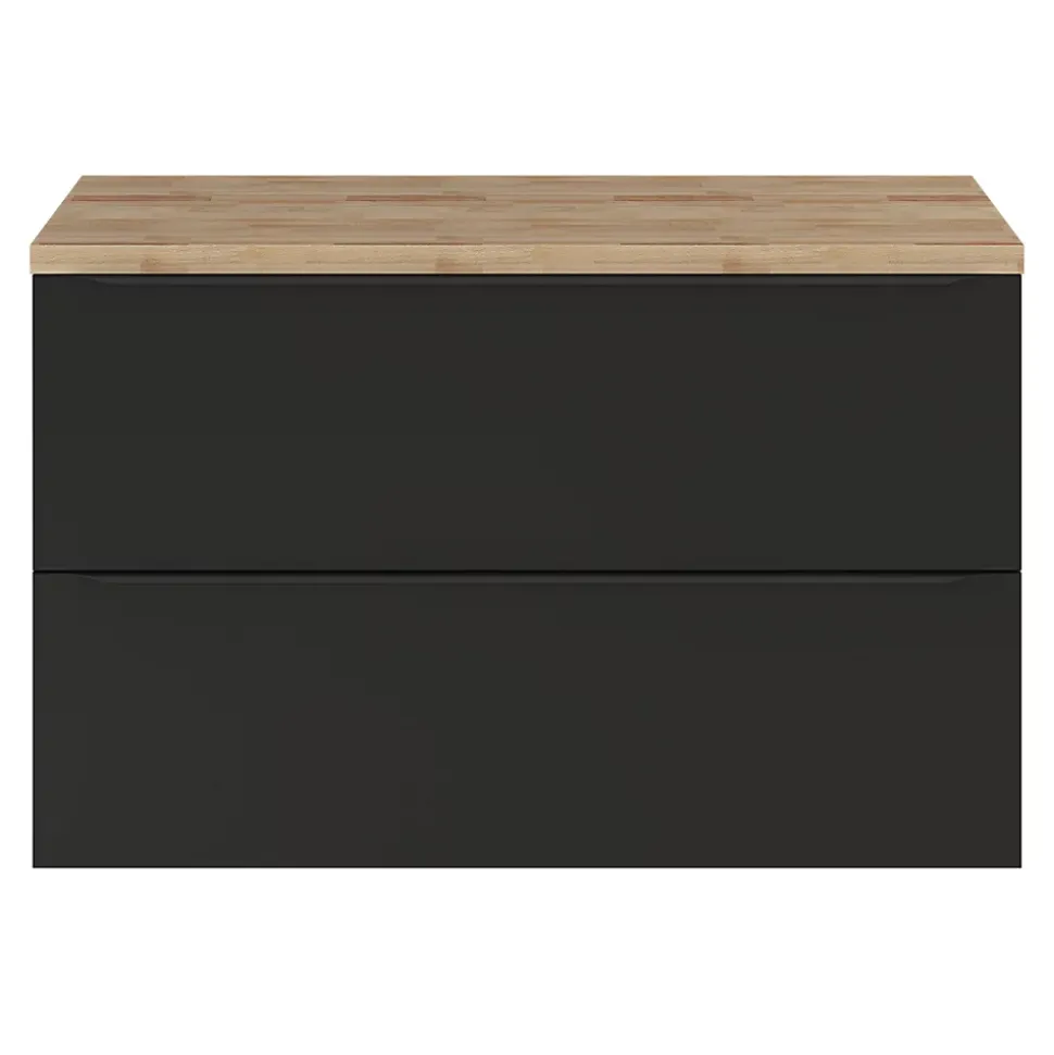 Meuble vasque suspendu noir mat l.100 cm Imandra + plan de toilette effet chêne, GoodHome