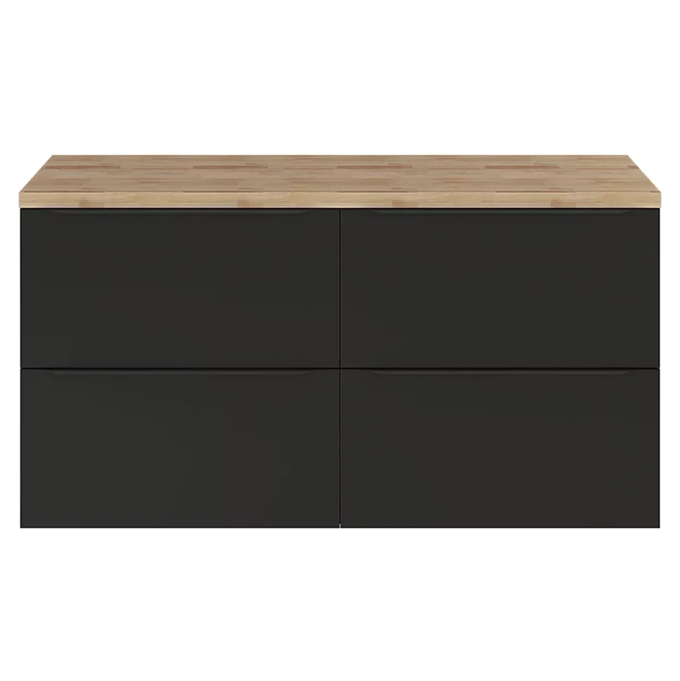 Meuble vasque suspendu noir mat l.120 cm Imandra + plan de toilette chêne Hartland, GoodHome