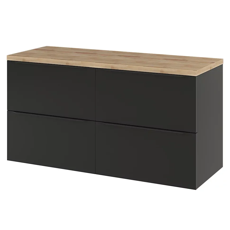 Meuble vasque suspendu noir mat l.120 cm Imandra + plan de toilette chêne Hartland, GoodHome