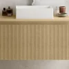Meuble vasque suspendu plaqué chêne miel strié l.90 cm + plan de toilette plaqué chêne miel, Pura+