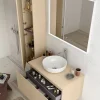 Meuble vasque suspendu plaqué chêne clair strié l.90 cm + plan de toilette plaqué chêne clair, Pura+