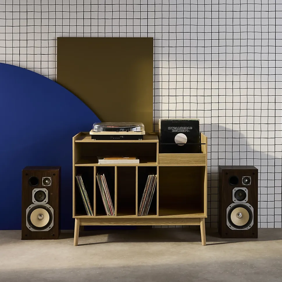 Meuble vinyle vintage décor bois. Dune. L 100 x l 48 x H 81.5cm