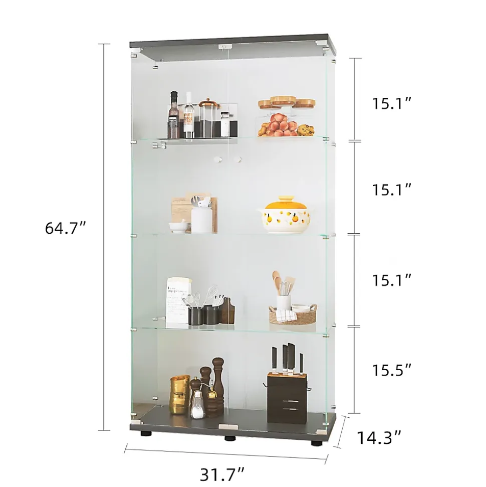 Meuble Vitrine en Verre,Vitrine Verre pour Collection avec 2 Portes et 4 étagères en Serrure, noir