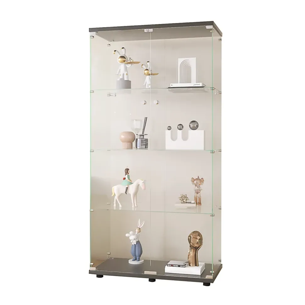 Meuble Vitrine en Verre,Vitrine Verre pour Collection avec 2 Portes et 4 étagères en Serrure, noir