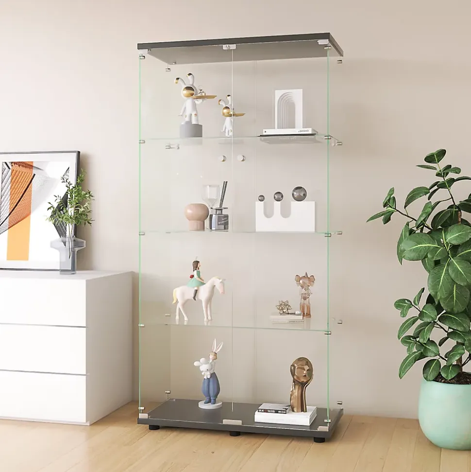 Meuble Vitrine en Verre,Vitrine Verre pour Collection avec 2 Portes et 4 étagères en Serrure, noir