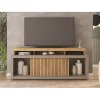 Meubles d appoint - Caemmum - Meuble TV 70 Pouces Chêne et Gris 2 Portes - SEJOUR