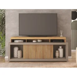 Meubles d appoint - Caemmum - Meuble TV 70 Pouces Chêne et Gris 2 Portes - SEJOUR