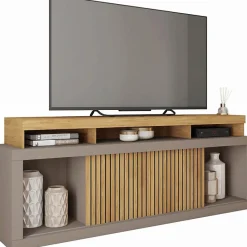 Meubles d appoint - Caemmum - Meuble TV 70 Pouces Chêne et Gris 2 Portes - SEJOUR